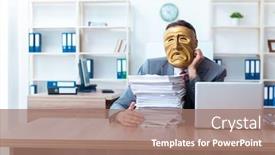  Presentation with hypocrisy - Presentation consisting of businessman-wearing-mask-in-hypocrisy background and a coral colored foreground