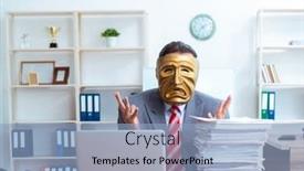  Presentation with hypocrisy - Slide deck consisting of businessman-wearing-mask-in-hypocrisy background and a light blue colored foreground