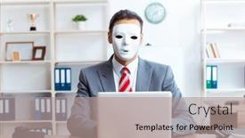  Presentation with hypocrisy - PPT theme enhanced with businessman-wearing-mask-in-hypocrisy background and a coral colored foreground