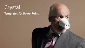  Presentation with pig - Amazing presentation theme having businessman-wearing-plastic-cup backdrop and a violet colored foreground