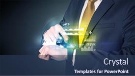  Presentation with smartwatch - Presentation theme featuring businessman wearing smartwatch with graphics and charts on it background and a ocean colored foreground