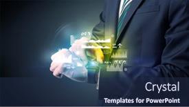  Presentation with smartwatch - Cool new PPT layouts with businessman wearing smartwatch with graphics and charts on it backdrop and a navy blue colored foreground