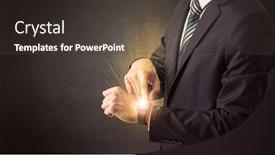  Presentation with smartwatch - Theme enhanced with businessman wearing smartwatch with shiny rays on it background and a dark gray colored foreground