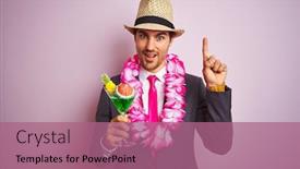 Presentation with hawaiian - Amazing slide set having businessman-wearing-suit-hat-hawaiian backdrop and a coral colored foreground