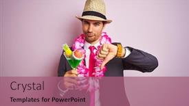  Presentation with hawaiian - Amazing PPT layouts having businessman-wearing-suit-hat-hawaiian backdrop and a coral colored foreground