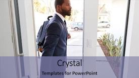  Presentation with work from hom - Presentation consisting of businessman wearing suit opening door background and a coral colored foreground