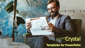  Presentation with reading - Slides featuring businessman wearing suit reading newspaper background and a wine colored foreground