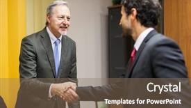  Presentation with office - PPT theme consisting of suppliers meetings - businessman welcoming a guest background and a violet colored foreground