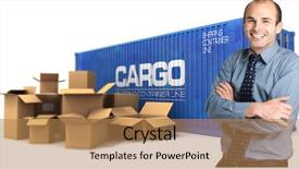  Presentation with cargo - Amazing slide set having satisfied customer - happy businessman with a cargo backdrop and a coral colored foreground