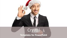  Presentation with cup coffee - Slide set consisting of businessman with a christmas hat holding a cup of espresso coffee and gesturing perfect isolated on whote background background and a gray colored foreground