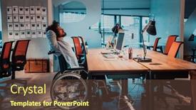  Presentation with disability office - PPT theme featuring businessman-with-a-disability background and a tawny brown colored foreground