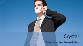  Presentation with duct - Cool new presentation theme with businessman with a duct tape on his mouth backdrop and a teal colored foreground