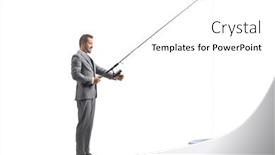  Presentation with fishing - PPT theme having businessman-with-a-fishing-rod background and a white colored foreground