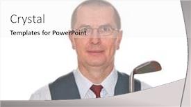  Presentation with club - PPT layouts enhanced with businessman with a golf club isolated over a white background background and a white colored foreground