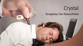  Presentation with sleeping - Cool new presentation theme with businessman with a key winder backdrop and a light gray colored foreground
