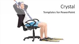  Presentation with office chair - Amazing slides having businessman with a snorkel relaxing in an office chair isolated on white background backdrop and a white colored foreground