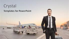  Presentation with apron - Slide deck enhanced with businessman-with-a-suitcase background and a light gray colored foreground