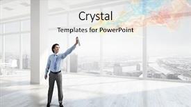  Presentation with aerosol - Cool new slide deck with businessman with aerosol can backdrop and a sky blue colored foreground