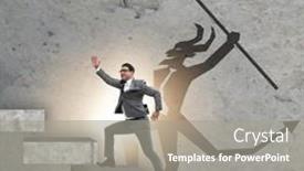 Presentation with businessman climbing the career ladder - PPT theme enhanced with businessman-with-alter-ego-climbing background and a gray colored foreground