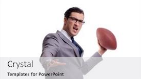  Presentation with american football - PPT theme consisting of businessman-with-american-football-isolated background and a white colored foreground