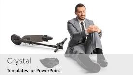  Presentation with electric scooter - Presentation design having businessman-with-an-electric-scooter background and a light gray colored foreground