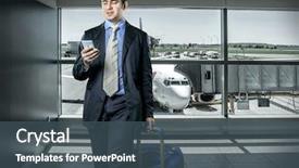  Presentation with airport - Presentation theme featuring businessman with baggage in airport background and a ocean colored foreground