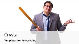  Presentation with baseball cards - Cool new PPT theme with businessman with baseball bat isolated backdrop and a  colored foreground