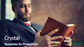  Presentation with beard - Cool new presentation theme with businessman with beard reading book backdrop and a navy blue colored foreground
