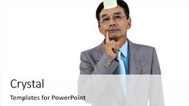  Presentation with note - Audience pleasing presentation design consisting of studio shot stylish senior - businessman with blank note backdrop and a white colored foreground