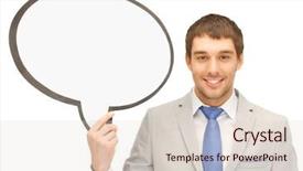  Presentation with buddhas picture - Slide deck having businessman with blank text bubble background and a  colored foreground