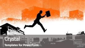  Presentation with artistic - PPT theme featuring businessman with briefcase against artistic cityscape design background and a gray colored foreground