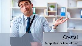  Presentation with medical splint broken bone hand - PPT layouts featuring businessman with broken arm working background and a light blue colored foreground