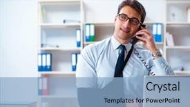  Presentation with working - Slides consisting of businessman with broken arm working background and a light blue colored foreground