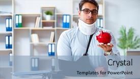  Presentation with working - PPT theme enhanced with businessman with broken arm working background and a light blue colored foreground