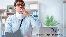  Presentation with office - Colorful slide set enhanced with businessman with broken arm working backdrop and a  colored foreground