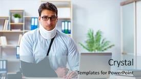  Presentation with working - Presentation theme having businessman with broken arm working background and a  colored foreground