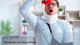  Presentation with working - PPT layouts consisting of businessman-with-broken-arm-working background and a light blue colored foreground