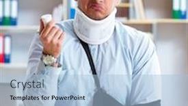  Presentation with working - Slide deck enhanced with businessman-with-broken-arm-working background and a light blue colored foreground