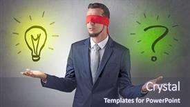  Presentation with bulb - Presentation design enhanced with businessman with bulb and question background and a  colored foreground