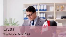  Presentation with canadian flag - Theme enhanced with businessman with canadian flag background and a coral colored foreground