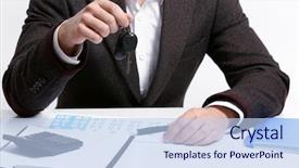  Presentation with car key - Audience pleasing presentation theme consisting of businessman with car key backdrop and a light blue colored foreground