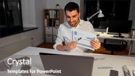  Presentation with technology - Slides enhanced with businessman with charts having video background and a gray colored foreground