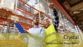  Presentation with wholesale - Theme with businessman with clipboards at warehouse background and a yellow colored foreground