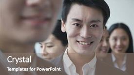  Presentation with office workers - Slide set consisting of businessman with co-workers in office portrait background and a gray colored foreground