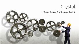  Presentation with elements - Audience pleasing theme consisting of businessman with cog wheel elements construction concept backdrop and a white colored foreground