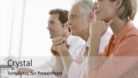  Presentation with attention - Presentation theme having businessman with colleagues paying attention background and a light gray colored foreground