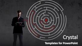  Presentation with strategy - PPT theme enhanced with businessman with computer tablet standing over labyrinth background business strategy concept background and a dark gray colored foreground
