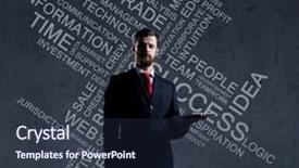  Presentation with success business - Slide deck with businessman with computer tablet standing background and a  colored foreground