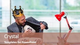  Presentation with people lost money fired businessman - Presentation theme consisting of businessman with crown and money background and a coral colored foreground