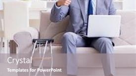  Presentation with broken leg - Amazing presentation design having businessman-with-crutches-and-broken backdrop and a gray colored foreground